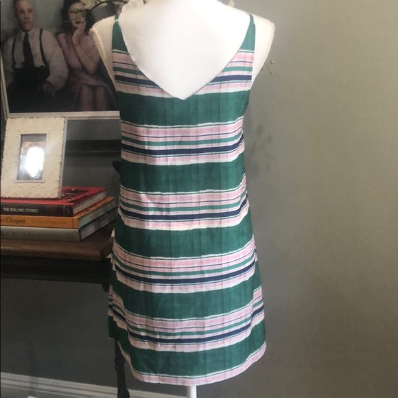 Topshop Faux Pleat Striped Slip Dress Green Pink 4 - Picture 5 of 7